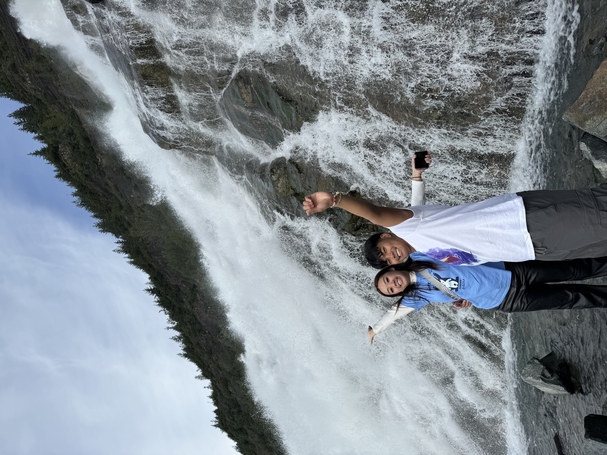 Edwin and Grace after hiking down to a waterfall in Alaska